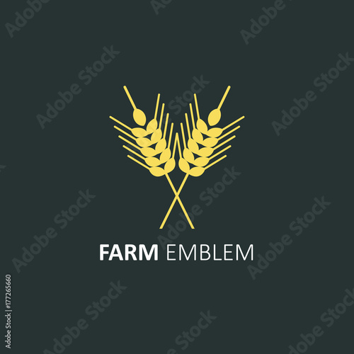 Vector logo design template in flat style - wheat ears. Spikes of rye. Isolated vector element.