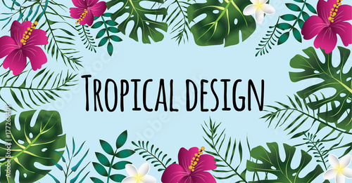 Rectangular tropical frame, template with copy space. Vector illustration, isolated