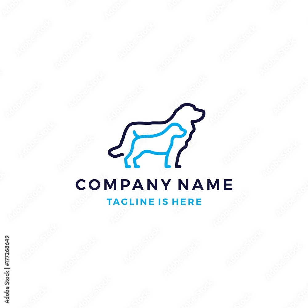 two dog minimalist line art outline monoline logo icon template vector illustration