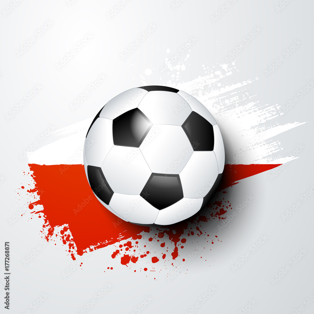 Fototapeta premium Fussball Welt oder Europa Meisterschaft mit Ball und Polen Flagge.