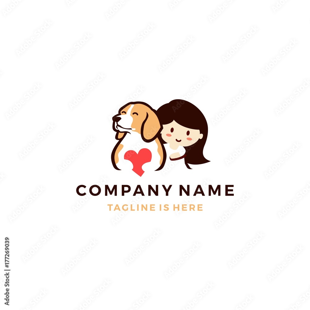 dog love with little girl logo icon template vector illustration dog love with little girl logo icon template vector illustration