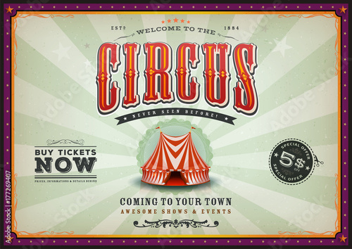 Vintage Horizontal Circus Poster With Sunbeams