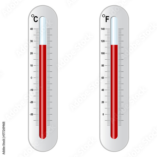 Two thermometer. Celsius and Fahrenheit. Vector eps 10 photo
