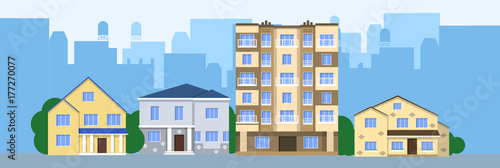 Flat illustration vector design houses city front view