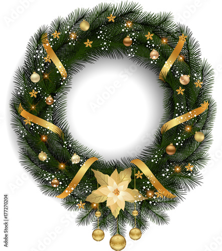 Traditional Christmas Wreath.Christmas Wreath with fir branches and decorative elements.
