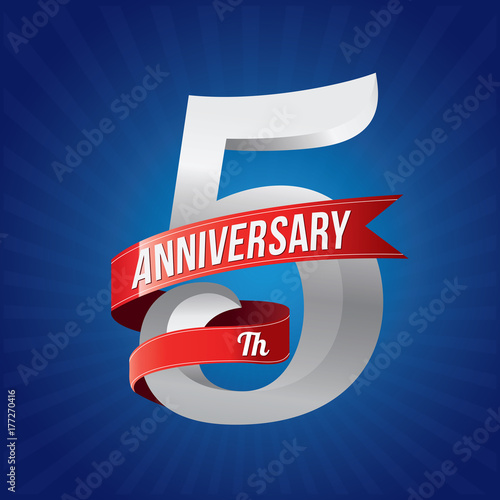 Five years anniversary celebration logotype. 5th anniversary logo, gray background