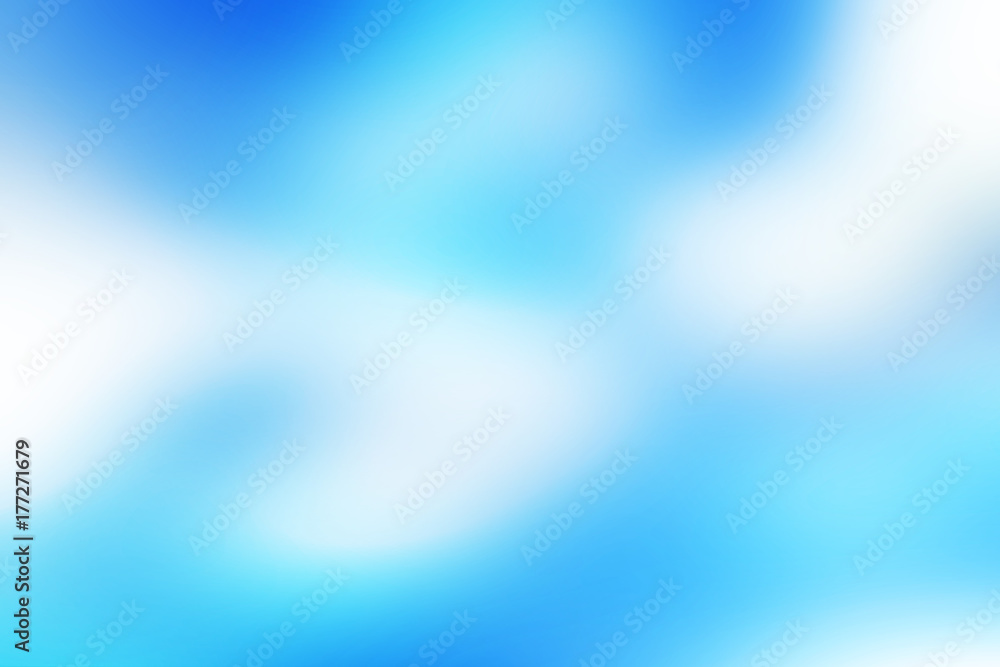 Colorful blurred blue with spot dark blur over white and dark blue background. Bright abstract blured blue background.