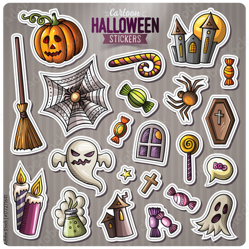 Set of Happy Halloween cartoon stickers