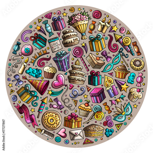 Set of Holidays cartoon doodle objects