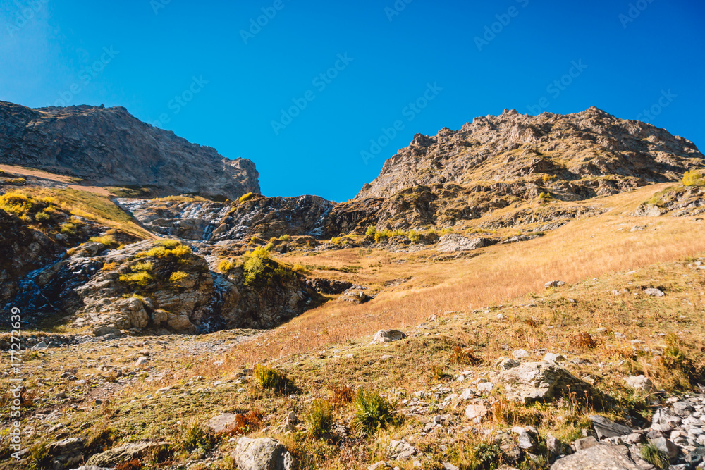 Rocky mountains with stones. Mountain landscape.