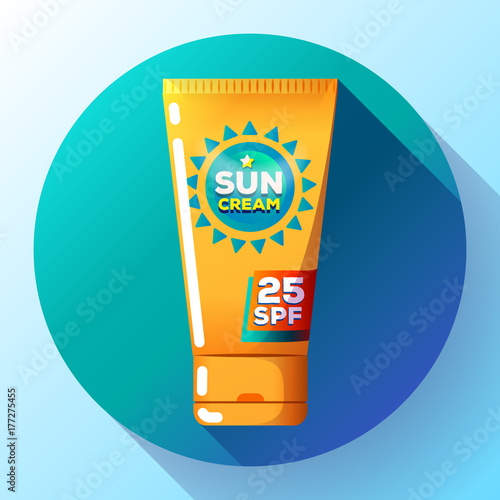 vector sun protection cream tube icon flat. sunscreen cream icon flat. Protection for the skin from solar ultraviolet light. Flat icon. Vector illustration