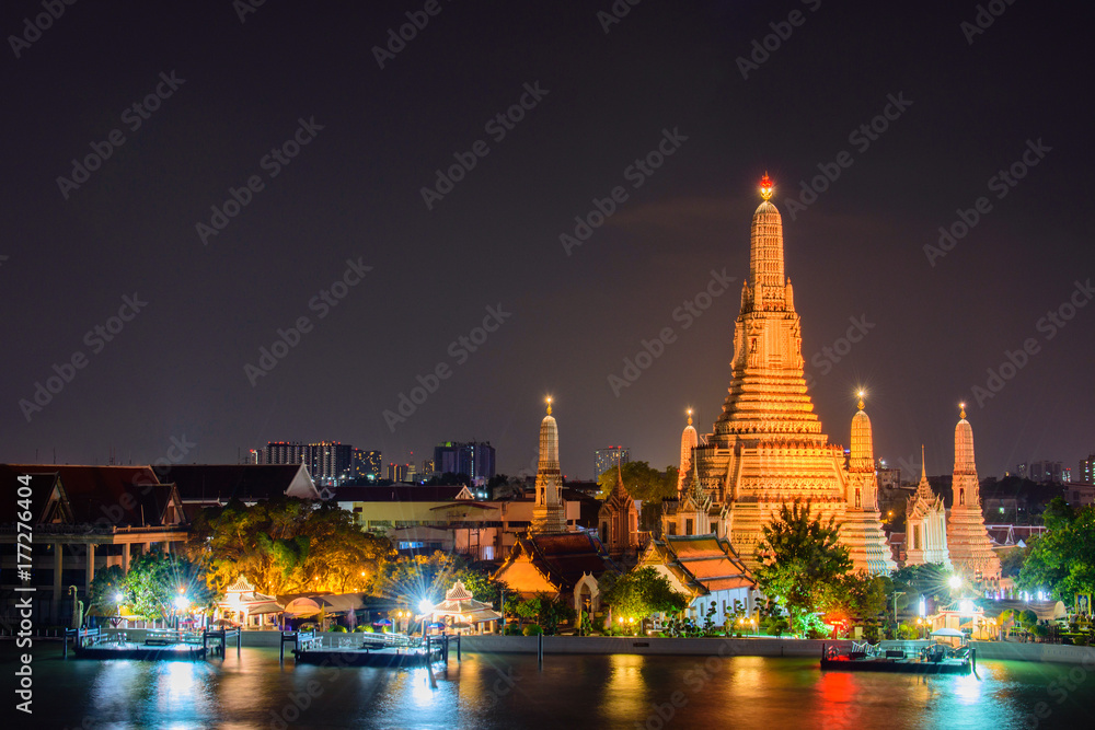 Arun temple (Wat Arun), famous tourist attraction in night time,Bangkok Thailand.