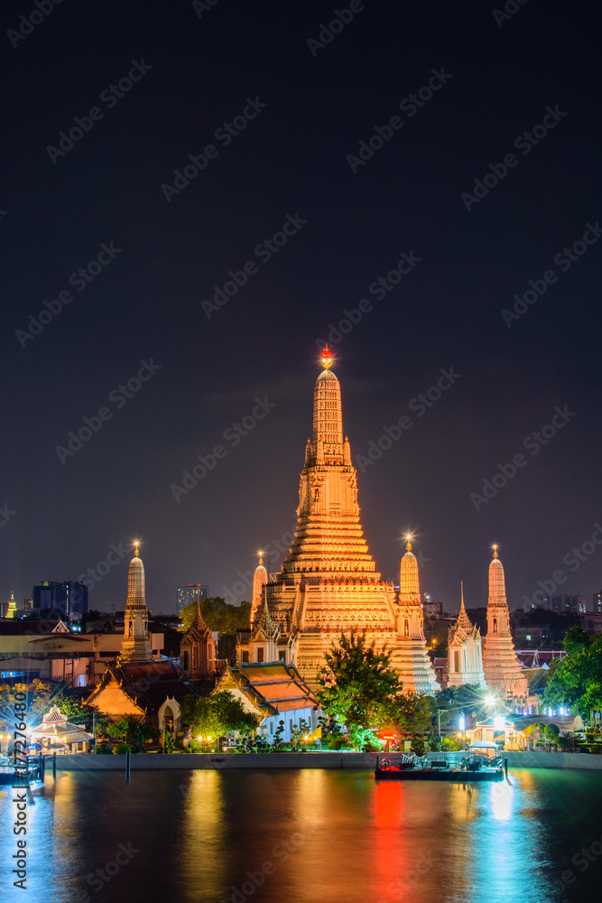 Arun temple (Wat Arun), famous tourist attraction in night time,Bangkok Thailand.