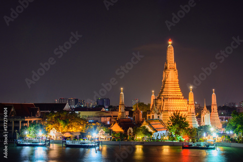 Photography Arun temple (Wat Arun), famous tourist attraction in night time,Bangkok Thailand