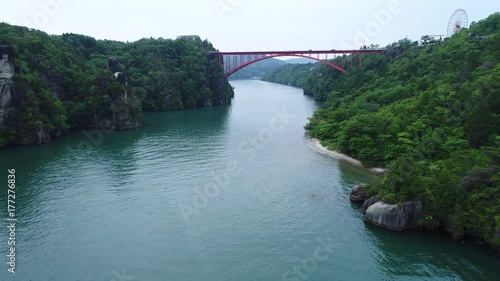 Red bridge seen from the sky