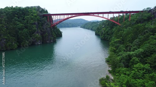 Red bridge seen from the sky