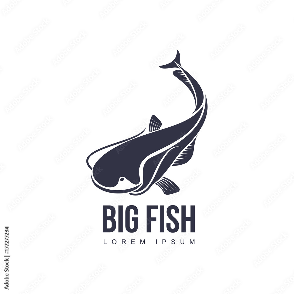 stylized big fish, whale shark icon pictogram. Fishing brand, logo design.  Vector flat silhouette illustration isolated on a white background. Stock  Vector | Adobe Stock