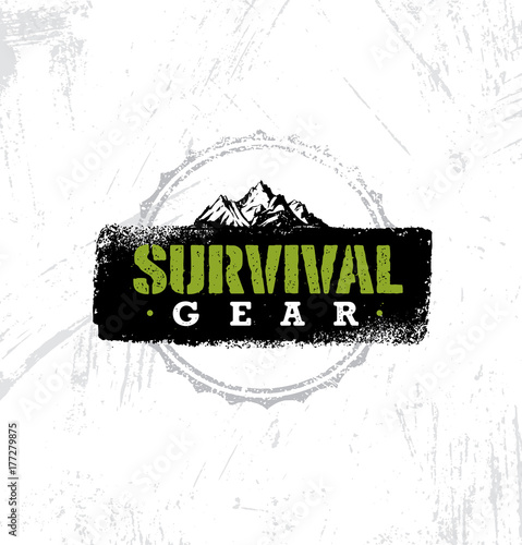 Survival Gear Extreme Outdoor Adventure Creative Design Element Concept On Rough Stained Background