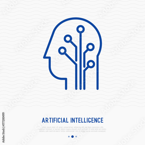 Artificial Intelligence thin line icon. Vector illustration of machine learning. photo