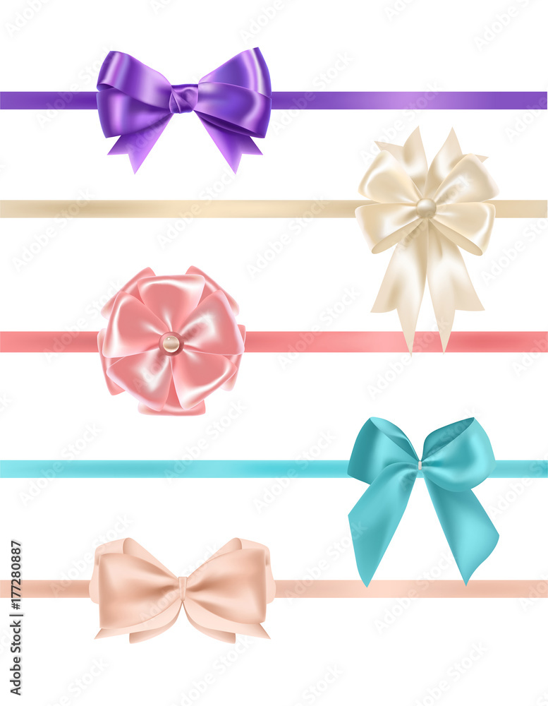 Elegance white satin bow with ribbon isolated Vector Image