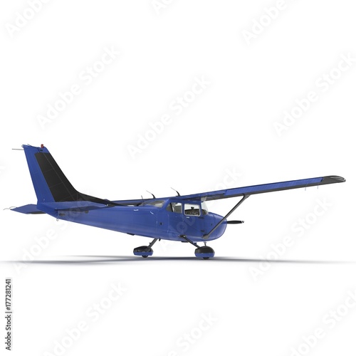 Fototapeta Naklejka Na Ścianę i Meble -  small blue propeller airplane isolated on white. 3D illustration