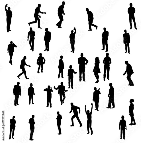vector isolated silhouette of people go stand