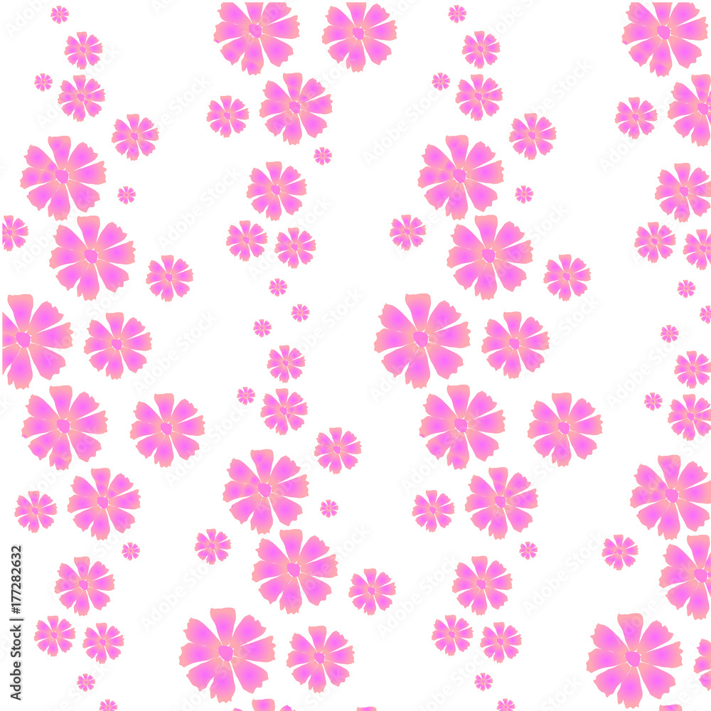 Цветочный паттерн: розовые цветы космеи на белом фоне - красивый нежный принт.