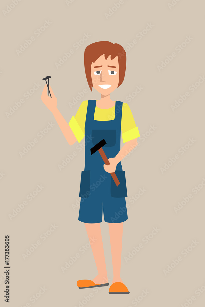 woman character with hammer and nails