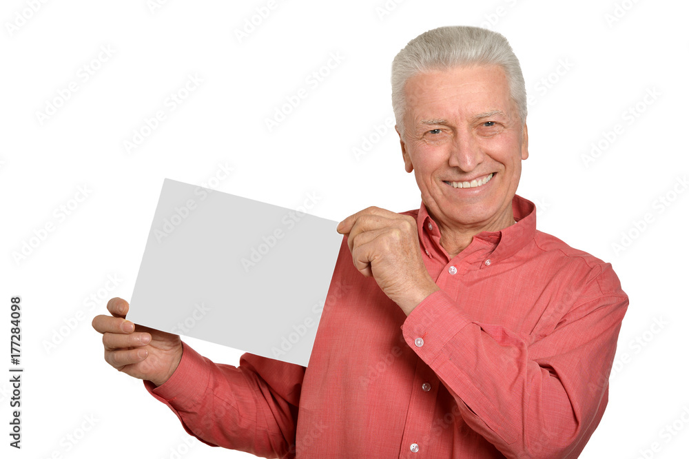 Senior man with blank board Senior man with blank board