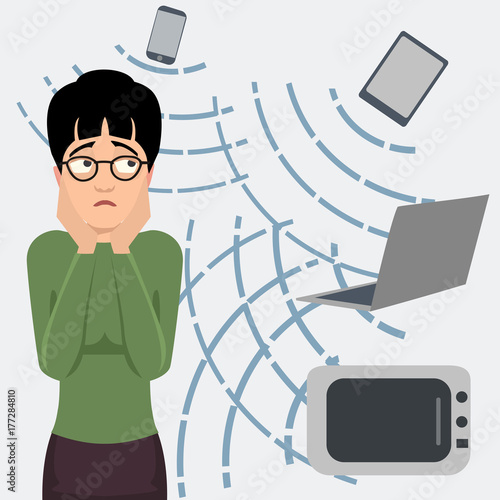 person frightened by electromagnetic radiation cartoon