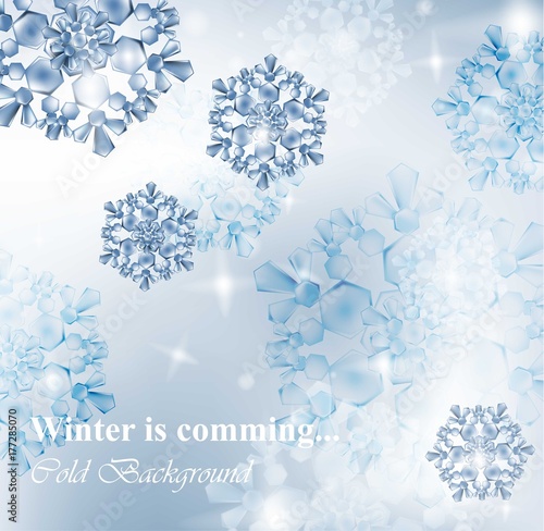 Winter card with snowflakes. Blue frost ice backgrounds