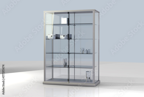 single showcases in a empty white room 3D photo