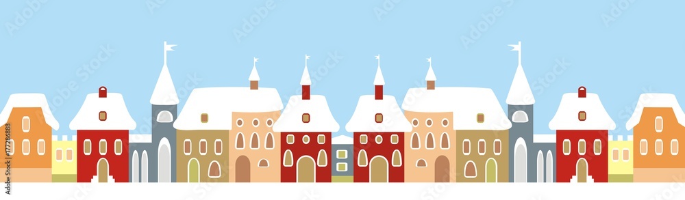 winter town, vector illustration,