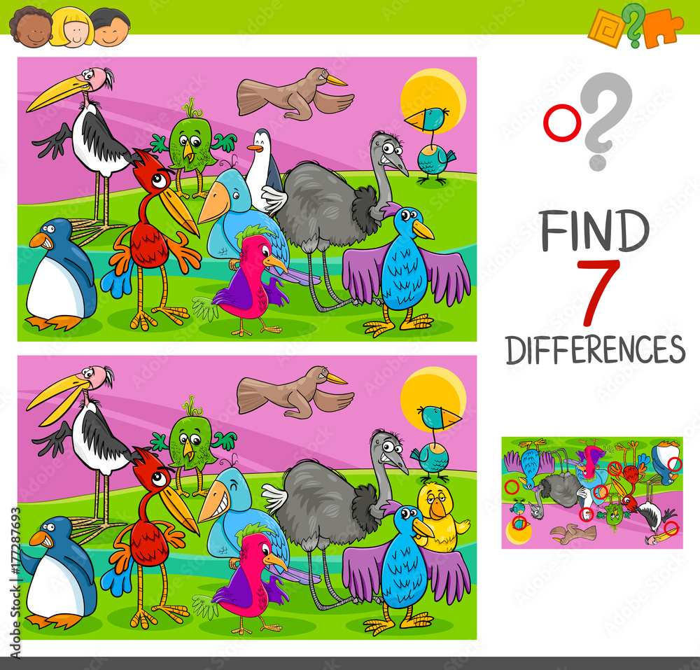 Fototapeta premium spot differences game with birds characters