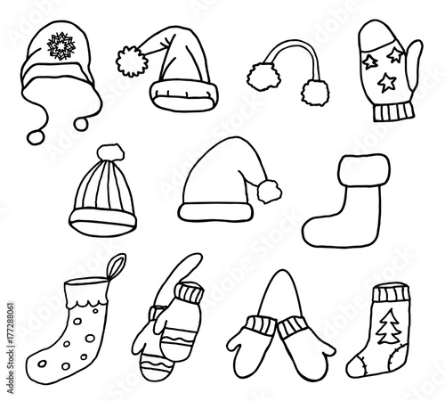 Vector illustration of collection of santa claus clothes.