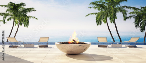Luxury open air deck in a tropical villa