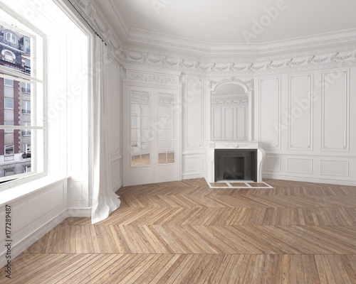 Interior of an empty elegant room with white walls