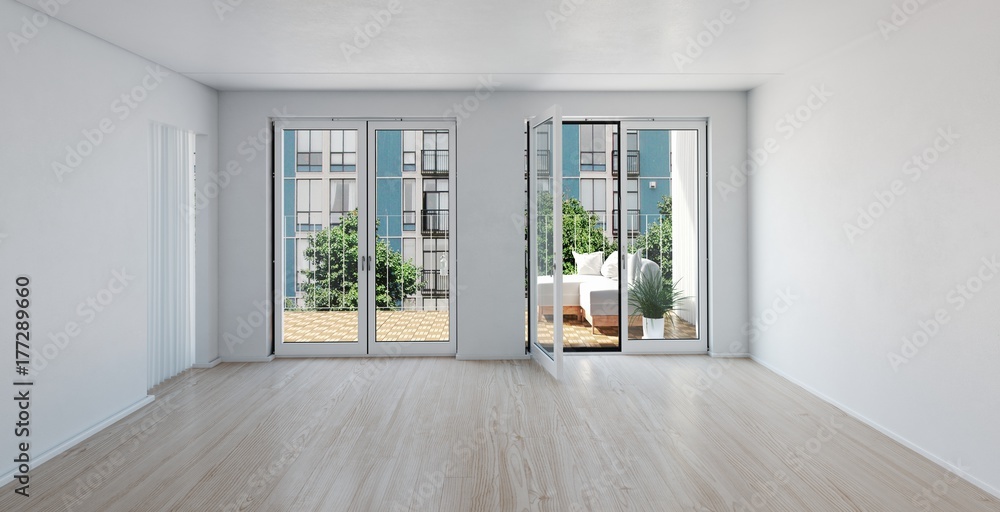 Obraz premium Spacious unfurnished room with large windows