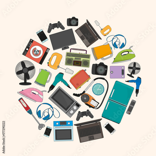 home appliances in a circle vector set