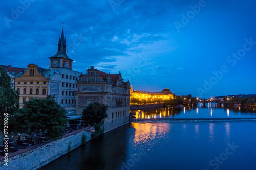 Old Town ancient architecture and river pier in Prague, Czech Republic © ilolab