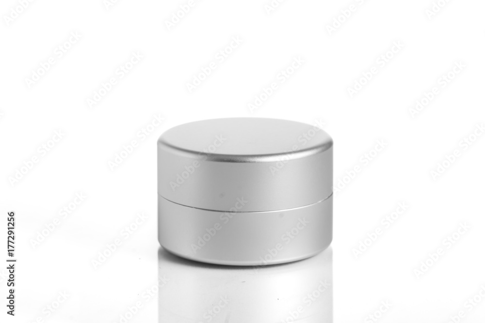 empty aluminum jars cosmetic, lotion packaging on a white background empty aluminum jars cosmetic, lotion packaging on a white background