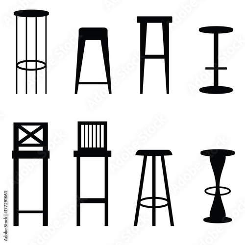 bar stools set in black ilustration