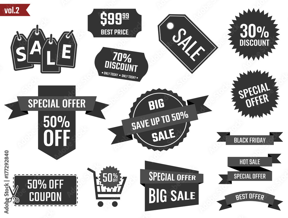 sale banners set, discount coupons and labels