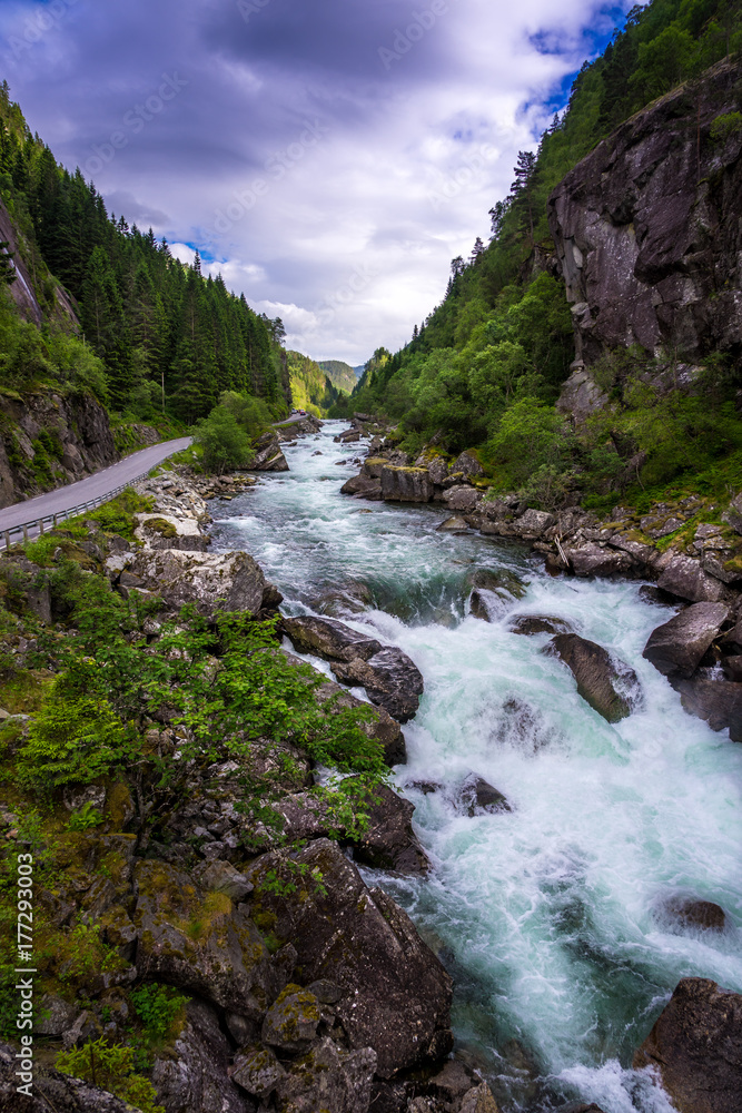 Road to Låtefoss waterfall, Odda, Norway