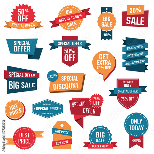 sale banners set, discount coupons and labels
