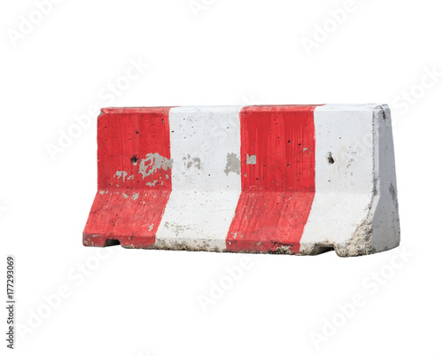 Red and white concrete barrier isolated