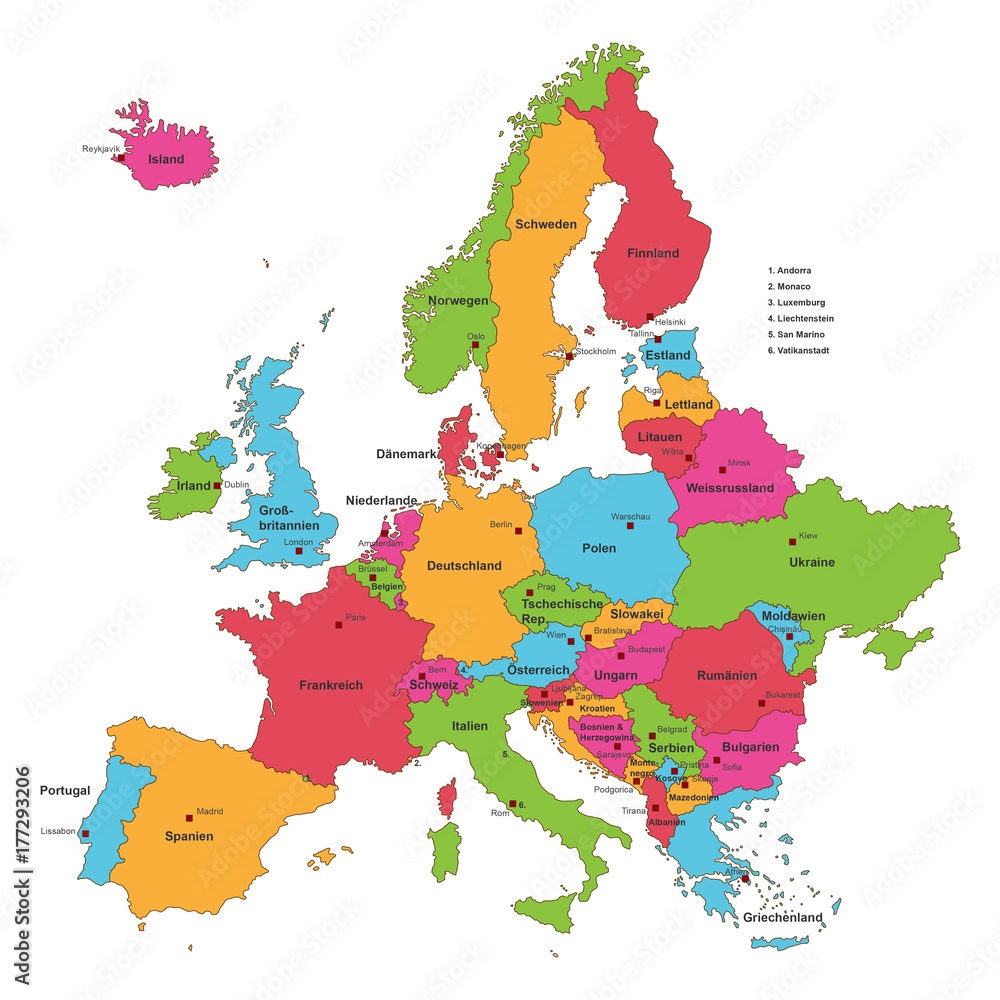 Obraz premium Mapa Europy w granicach z oznaczeniem
