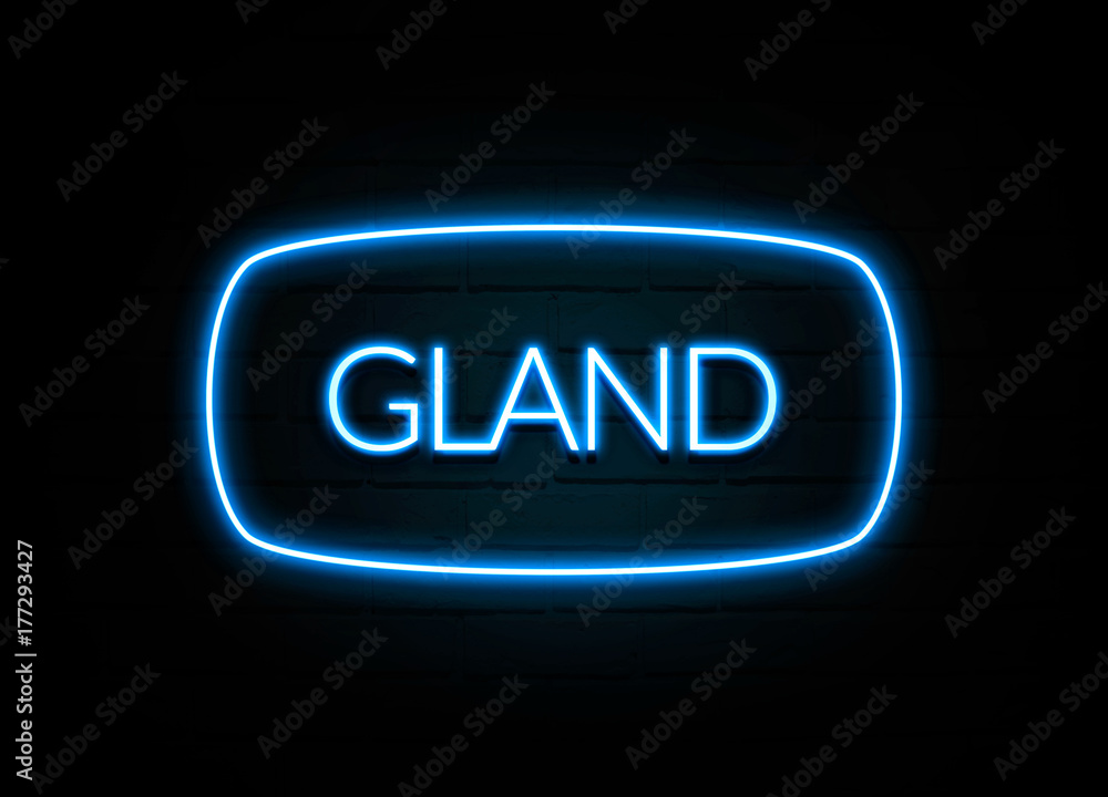 Gland - colorful Neon Sign on brickwall Gland - colorful Neon Sign on brickwall
