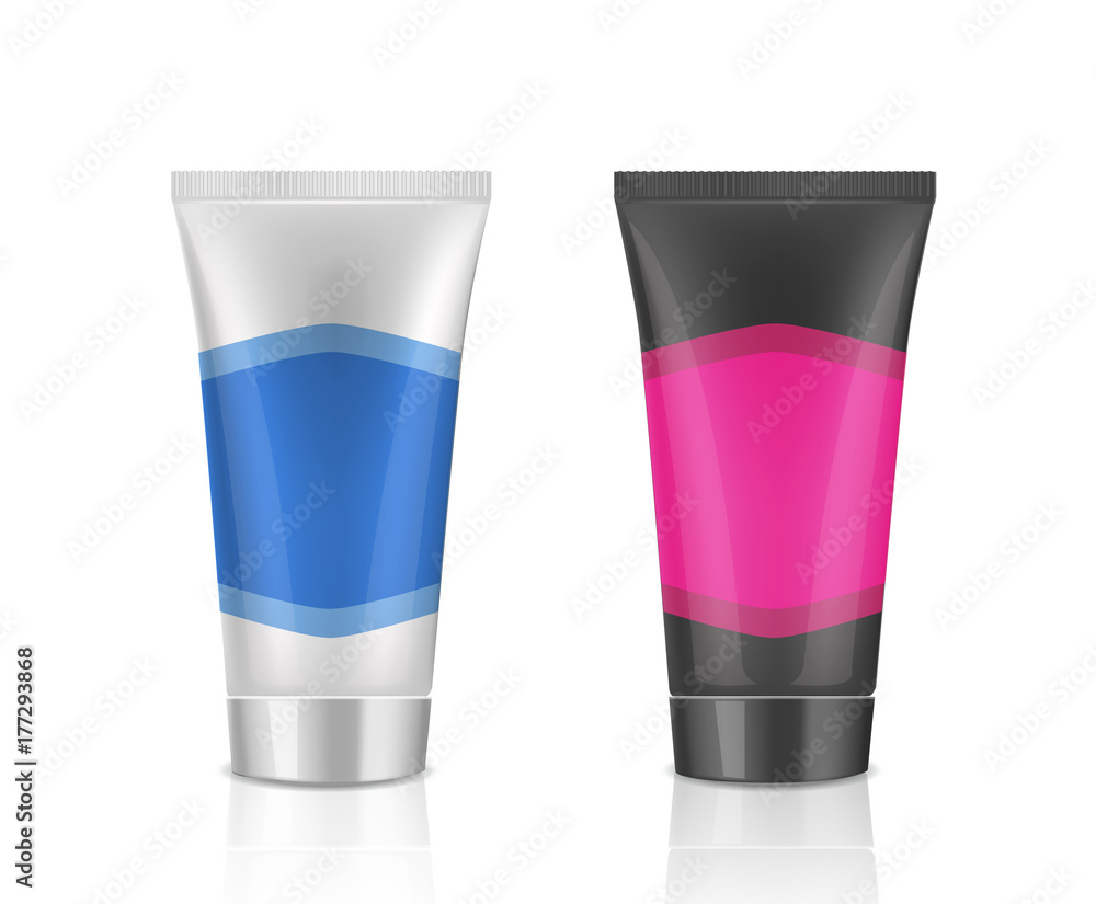 Mockup cosmetic tube design template for cream, gel, liquid, shampoo, foam on a white background. Beauty product package, vector illustration. Mockup cosmetic tube design template for cream, gel, liquid, shampoo, foam on a white background. Beauty product package, vector illustration.