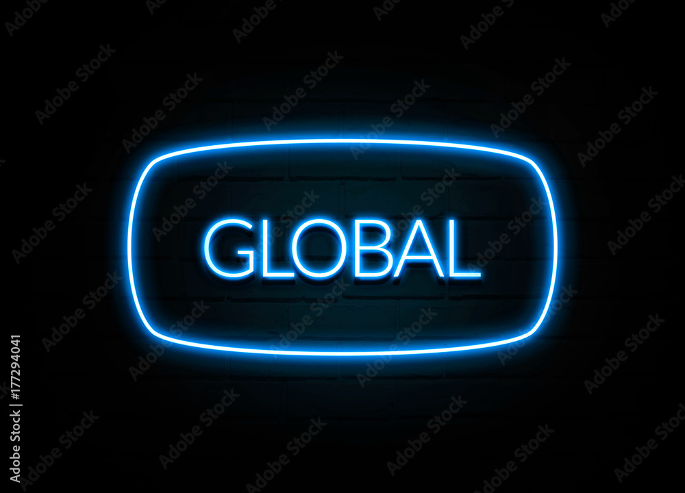Global - colorful Neon Sign on brickwall Global - colorful Neon Sign on brickwall